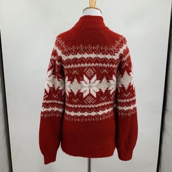 Abercrombie & Fitch Sweater Womens S Small Cardinal Fair Isle Mock Neck Acrylic - Picture 6 of 11